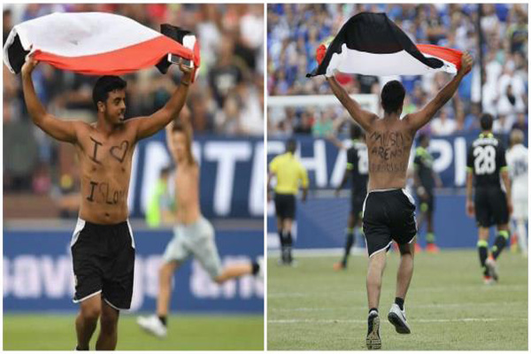 يمني يقتحم مباراة الريال وتشيلسي بشعار "إسلامي": لست إرهابياً