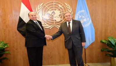 أمين عام الأمم المتحدة يؤكد للرئيس سعيه لتحقيق السلام وإعادة إعمار اليمن