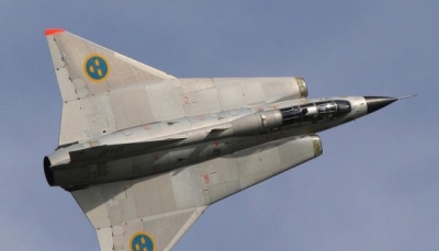 تحطم مقاتلة عسكرية سويدية بسبب طائر وقائدها يقفز منها بسلام