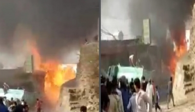 إب.. إصابة 7 أشخاص جراء حريق في سوق سوداء للوقود بمديرية حزم العدين